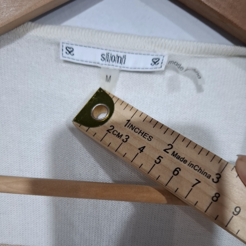 Sioni Cardigan Sweater Sz M Brown Cream Striped Draped Open Front Cashmere Blend - Picture 4 of 8